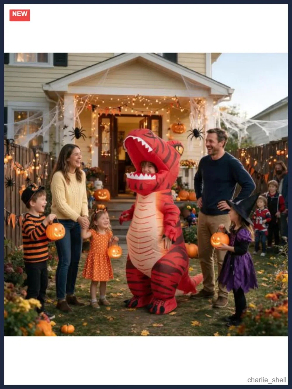 Inflatable Dinosaur Costume Kids Blow Up Full Body T-Rex Suit Halloween